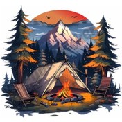 Resim Kamp Karavan Kamp Ateşi Renkli Baskı 60 Cm Baskes 