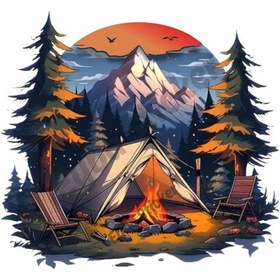 Resim Kamp Karavan Kamp Ateşi Renkli Baskı 60 Cm Baskes 