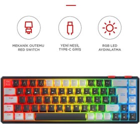 Resim Rampage YORU Mini Siyah\u002FGri Type-C Bağlantılı OUTEMU Red Swich Q Mekanik Gaming Oyuncu Klavye RGB 