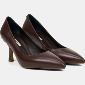 Resim Desa Kadın Kahve Sivri Burunlu Klasik Deri Stiletto 