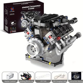 Resim Super Car Elektrikli V8 Motoru Yapı Taşları Teknolojisi Mekanik Model Doğum Günü Cadılar Bayramı Hediyesi 