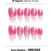 Resim 10'lu Pembe Uzun Badem Ubd1525 Tekrar Kullanılabilir El Yapımı Protez Takma Tırnak S 