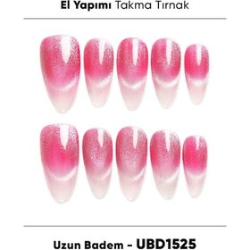 Resim 10'lu Pembe Uzun Badem Ubd1525 Tekrar Kullanılabilir El Yapımı Protez Takma Tırnak L 