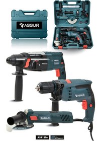 Resim Assur Profesyonel ASR1216 Elektrikli Matkap + Taşlama + Kırıcı Delici + Hilti Mavi 3'lü Set 