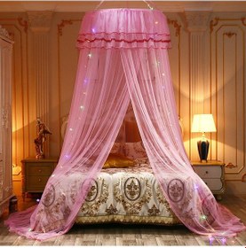 Resim Monyee Küçük Yuvarlak Pembe Kaldırım Sütunu Moskitoya, Kolay Kurulum, Üniversite Yatak Odası İçin, 60-150 Cm Yataklar İçin Uygun, Dayanıklı Malzeme 