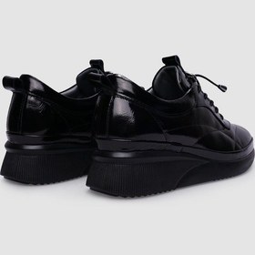 Resim %100 Hakiki Deri Siyah Bağcıklı Kadın Günlük Ayakkabı-siyah Siyah 