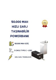 Resim 50.000 Mah Pd Hızlı Şarj Powerbank Dahili Kablolu Led Işıklı Powerbank-1510 BEYAZ 