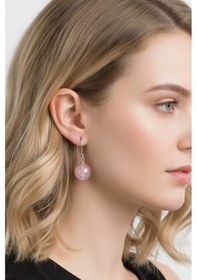 Resim 925 Ayar Gümüş Kancalı Pembe Zirkon Taşlı Küpe 10 Mm Gold - Gümüş 