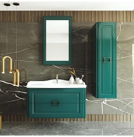 Resim Denko Nergis 100 Cm Mdf Zümrüt Yeşil Banyo Dolabı Takımı,Boy Dolap Yeşil 
