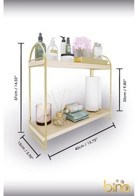 Resim Bino Mutfak Rafı Masaüstü Düzenleyici Organizer Mutfak Banyo Dolabı 2 Katlı Raf Oval Raf Kitaplık Altın 