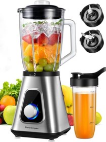 Resim 2in1 Inox 1.5lt Cam Hazneli Sürahili Smoothie Blender 600ML Kişisel Blender 