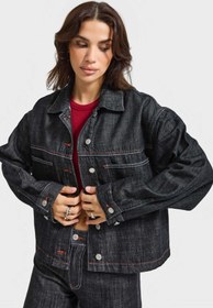 Resim Kadın Koyu Kot Rengi 7w5-51 Oversize %100 Koton Denim Ceket - Koyu Kotrengi / M 