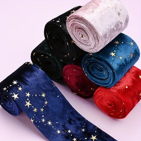 Resim 1 Rulo 1 Metre Uzunlukta 25mm Altın Yıldız Kadife Çift Taraflı Bandı DIY Yay Parti Çiçek Düzenleme ve El Sanatları Süsleme Aksesuarları için 