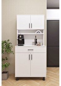 Resim Ases Esl0173 Kahve Köşesi Çok Amaçlı Dolap 4 Kapaklı 1 Çekmeceli Kiler Mutfak Dolabı Beyaz Beyaz 