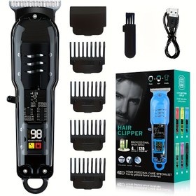 Resim 1 Adet Şık Şeffaf Gövdeli Profesyonel Erkek Tıraş Makinesi, LCD Ekranlı, Yüksek Güçlü USB Şarj Edilebilir Lityum Pil, Rehber Tarak Dahil - 10 Özel Gün İçin İdeal: Noel, Cadılar Bayramı, Paskalya, Sevgililer Günü ve Daha Fazlası 