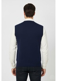 Resim Erkek V Yaka Süveter Çelik Örgü Regular Kalıp Bgl-st04839 İndigo 