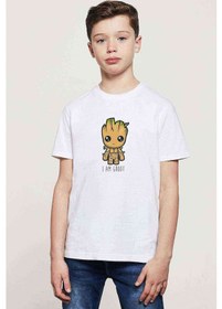 Resim I Am Groot Baskılı Unisex Çocuk Beyaz T-Shirt (534799015) 