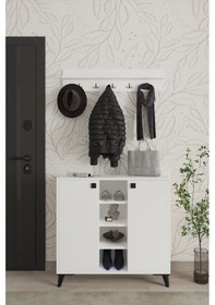 Resim Albena 2 Kapaklı Ayakkabılık, Vestiyer, Portmanto, Askılık, 90 Cm, Beyaz Beyaz 