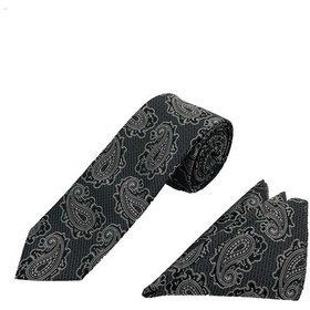 Resim Brianze Şal Desen Kravat Mendil Set Siyah - Gri Siyah 