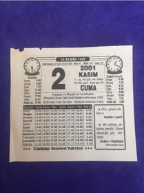 Resim 2 Kasım 2001 Takvim Yaprağı - Nostalji Koleksiyonluk Takvim Yaprağı B 