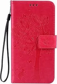 Resim Yiizy LG G4/H815 Kılıf, ağaç-desen tasarım PU deri çanta kapak kese çanta deri Skin kılıfı Cover Case kart tutucu stil Bumper koruma (Rose Kırmızı) 