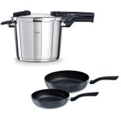 Resim Fissler Vitaquick Glossy 6 Litre Düdüklü Tencere + Tava Set 