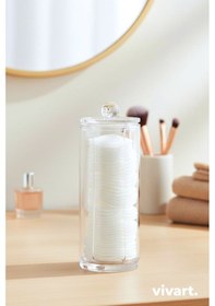 Resim Vivart Makyaj Pamukluk Organizeri Kutusu & Disk Makyaj Pamukluk Düzenleyici Şeffaf 