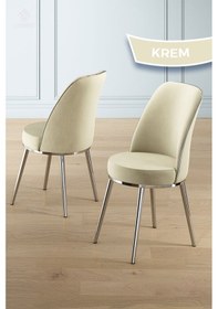 Resim Canisa Pefa Serisi 1 Adet Krem Mutfak Sandalyesi Krom Kaplama Metal Ayak 1. Sınıf Babyface Kumaş Sandalye Krem Ayaklar Krom 