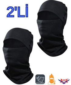 Resim AXE SPORTSWEAR Siyah 2'li İnce Rüzgar Geçirmez Termal Kar Maskesi Balaclava Motorcu Kurye Kask Kayak Bere Mask 