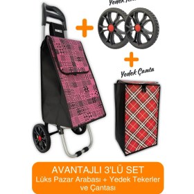Resim Kullanışlı Pazar Arabası Seti, Yedek Tekeri ve Çanta ile Rahat Alışveriş 
