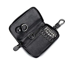 Resim Yifomall Kaliteli Deri Çok Amaçlı Anahtarlık Ve Kartlık - Pratik Metal Kancalı Siyah Model 