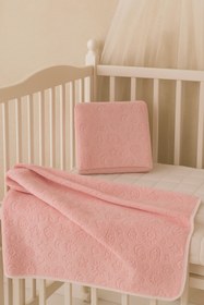Resim eradkids Organik Pamuk Kabartmalı Pembe Peluş Bebek Battaniyesi 