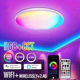 Resim Akıllı LED Yuvarlak Tavan Lambası, RGB Kısılabilir Uygulama Kontrollü Işık, Müzikle Senkronize Renk Değişimi ve Kumanda ile Yatak Odası, Oturma Odası, Oyun Odası, Mutfak, Parti Ev Aydınlatması Dekorasyonu Modern Aydınlatma, Şık Çizgi Dayanıklı İmal Enerji Verimli Lighting App Kontrollü Eve Sahip Olan, İzleyiciler 