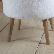 Resim WEBPANYA Yuvarlak Beyaz Peluş Puf Ahşap Ayak 
