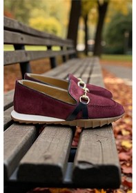 Resim Bordo Hakiki Deri Süet Toka Detay Comfort Taban Spor Loafer Bordo 