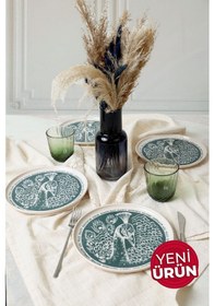 Resim Keramika Tavus Kuşu Nordıc Pasta Tabağı 22 Cm 4 Adet 23137 Yeşil 