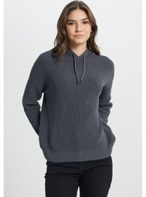 Resim Wrangler Relaxed Fit Geniş Kesim Kapüşonlu Antrasit Triko Kazak W242711040 Koyu Gri 