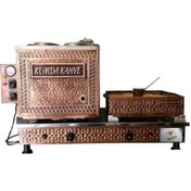 Resim Safir Çay Kazanları Kumda Kahve Özellikli 2 Demlikli Bakır Çay Ocağı 2 Gözlü Bakır Çay Kazanı Sadece Elektrikli Bakır Çay Semaveri + Kumda Kahve Ets Sistemli 