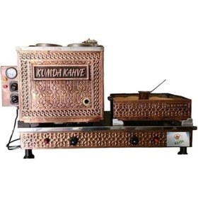 Resim Safir Çay Kazanları Kumda Kahve Özellikli 2 Demlikli Bakır Çay Ocağı 2 Gözlü Bakır Çay Kazanı Sadece Elektrikli Bakır Çay Semaveri + Kumda Kahve Ets Sistemli 