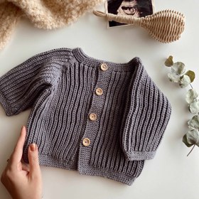 Resim Elörgüsü Selanik Model Bebek Hırkası - Gri 