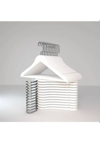 Resim Faravis Atelier Ahşap Askı Kıyafet Elbise Ve Gömlek Askısı 24 Adet Premium (ÖZEL AMERİKAN KANCALI) Beyaz -Gümüş 