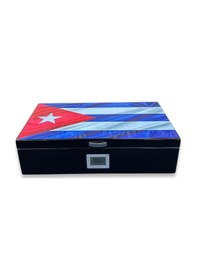 Resim Lubinski İtaly Cuban Flag Humidor Puro Kutusu Siyah 80's 
