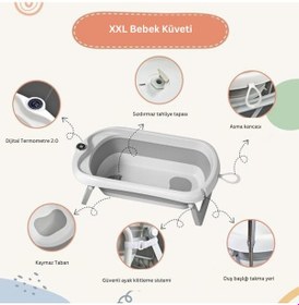 Resim Thermae Ayaklı Katlanabilir Bebek Küveti Seti - Termometreli Xxl Banyo Seti Drenaj Kitli 