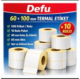 Resim Defu 60X100 mm Termal Barkod, Koli Eriketi 500 Lü 60MM Den Akış 40 mm Kuka 10 Rulo 