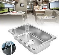 Resim KKPLZZ RV Paslanmaz Çelik Lavabo, 40 mm Kanalizasyon Çıkışlı Dikdörtgen El Lavabosu, Mutfak Banyo RV Yat Teknesi için (Parlatma Çizimi GR‑1465) 