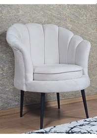 Resim Zafir Tekli İstiridye Siyah Boyalı Sivriltme Ayak Çay Seti Koltuk Tekli Berjer , Balkon, Salon, Ofis Krem 