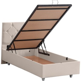 Resim Glamis Tek Kişilik Baza Başlık Letto Yatak Seti - Krem 90 x 200 