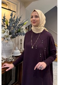 Resim Rabia Şamlı Melda Triko Tunik Mürdüm Çok Renkli 