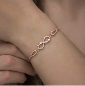 Resim 925 Ayar Gümüş Rose Baget Taşlı Sonsuzluk Bileklik 