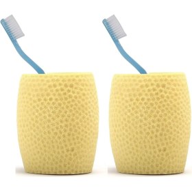 Resim 2 Adet Diş Fırçalık,macunluk Sarı Petek Desenli Poliresin 8x8x10cm 400ml Banyo Seti Çok Renkli 